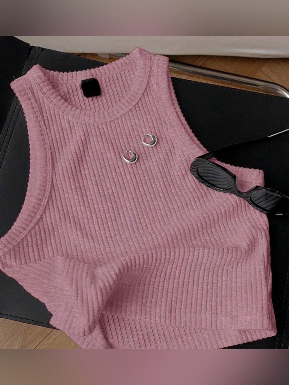 Aqua Ribbed Cropped Tank Top - Dusty Pink